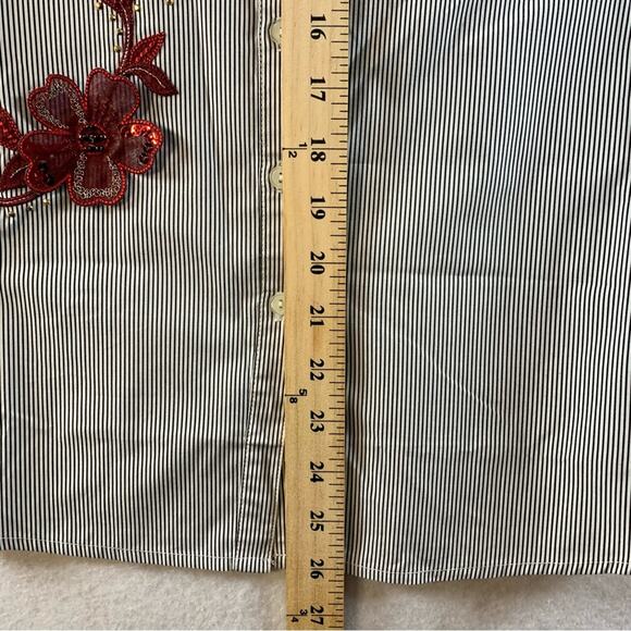 Shipshe Womens Striped Button Top Sz L Western Artsy 3D Floral Applique‎ - Picture 10 of 14